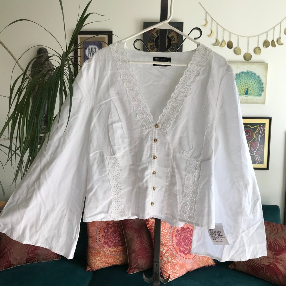 ASOS White Lace-Trim Button Front Blouse